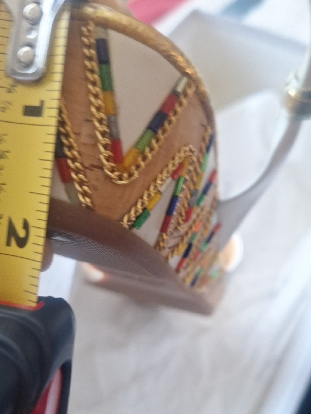 Vtg Mario Bologna Riccione White Leather Cork Wedge Sandals w/ Gold Beads 8 - Picture 10 of 10